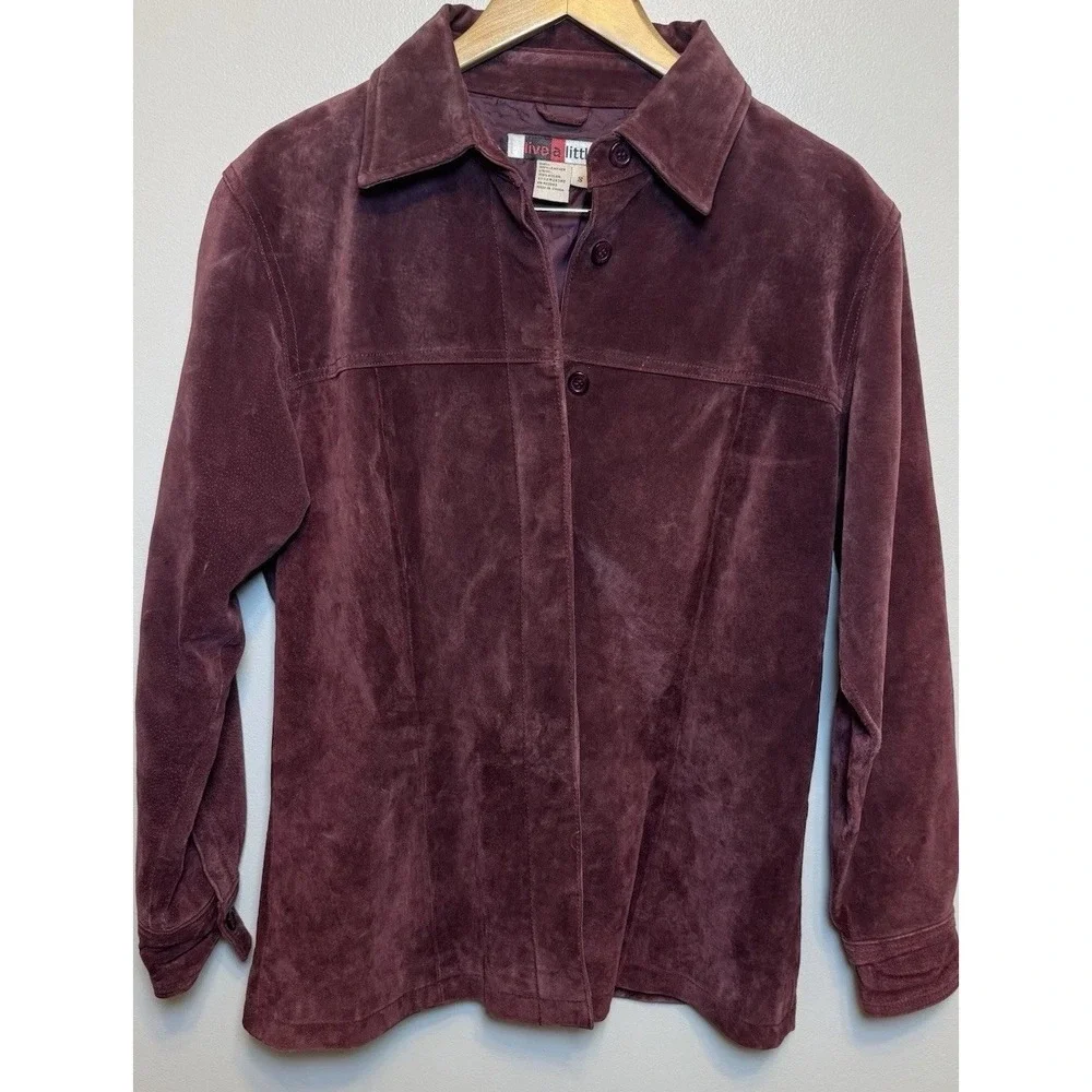 Vintage 100% Leather/Suede Coat Purple Boho Women's Size Small